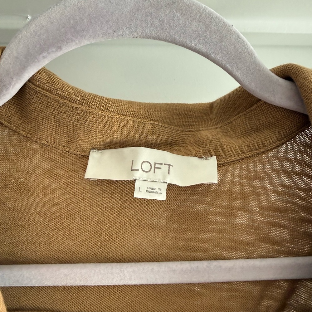 LOFT tan henley utility top, size L - Picture 3 of 4